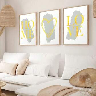 1/3 st/set minimalism gyllene skandinaviska hemkärlek canvasposters och tryck, guld och vit canvas väggkonstmålning, dekorera väggtryck, väggbilder för vardagsrum nordisk dekoration hemkonst, idealisk presentväggkonst, utan ram