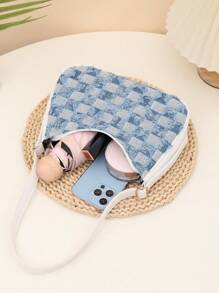 2025新款时尚彩虹草编新月单肩包，沙滩度假百搭，可调节肩带，3色可选