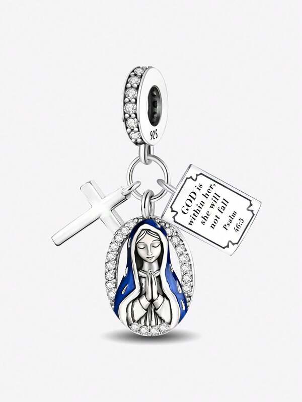 1pc 925 Sterling Silver Virgin Mary Cross Pendant Bead Pendant Suitable For Bracelet DIY Women Jewelry