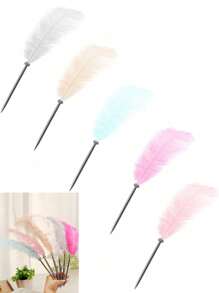 1pc Retro Feather Pen, Soft & Fluffy Wedding Signature Feather Pen, Western Style Wedding Guest Book Signing Pen, Suitable For Office, Wedding, Bride Party Supplies