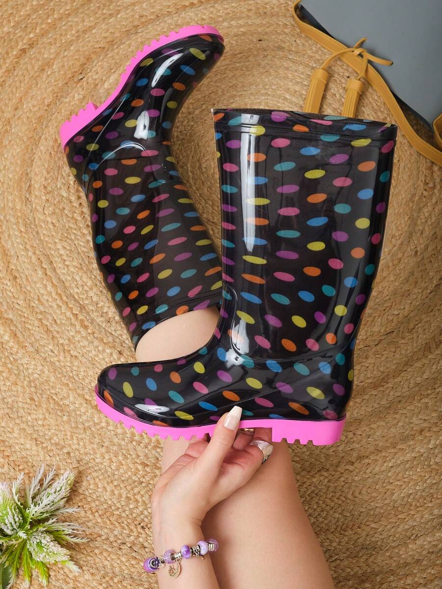 Botas Para Lluvia Calcetin Antiderrapante Mujer Plástico Comodas Moda Colores Moda Oferta - Confetti - Ver 1