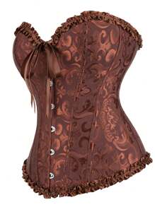 1 pieza Corset con parte superior corta de jacquard floral con volantes en el bajo y nudo en la cintura para mujer, prenda moldeadora