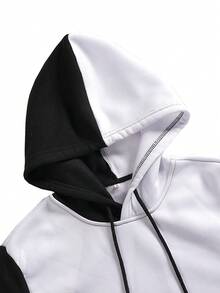 Men's Color Block Sweatshirt With Thermal Lined For Autumn/Winter - Black and White - View 8