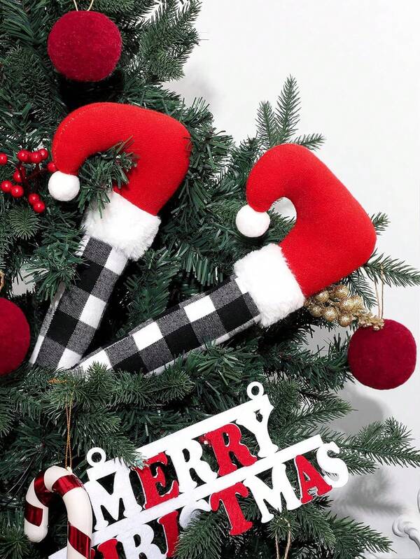 1 peça de enfeite de pé de elfo em grade de búfalo aquático de Natal, pequeno, com enchimento de pelúcia em grade branca e preta, perna de elfo, linha fixa, enfeite para pendurar em árvore de Natal, decoração de festival, suprimentos para festa de Natal, presentes de Natal