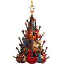Rockin' Around The Guitar Christmas Tree Ornament,2D Flat Stacking Rock Guitar Christmas Tree Ornaments, Guitar Musical Instrument Ornament Gift