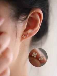 GAGAFEEL 2 PCS S925 Sterling Silver Sweet Cute Mini Purple Zirconia Petal Earrings For Women Daily Wear Birthday Gifts Jewelry Gifts