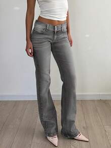 Quần jeans nữ dáng ôm, cạp cao, cài nút, màu denim wash, kiểu dáng thanh lịch cổ điển, phong cách tối giản, gợi cảm và đa năng. - Màu Xám nhạt - Xem 3