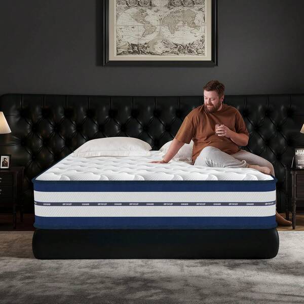 Matelas 140x190 cm, Epaisseur 25 cm, Mousse à Mémoire de Forme + Latex Bleu, Dureté Moyenne H3, Matelas à Ressorts Ensachés, 7 Zones, Rebond élevé, Respirant et Confortable