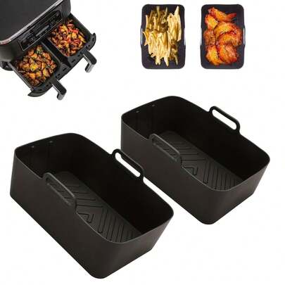 2pcs Silicone Air Fryer Cooking Mat, Silicone Air Fryer Liners, Reusable, Fit For Frying Pan, Deep Fryer, Oven And Outdoor Cooking, Easy To Clean, Air Fryer Accessories, Outdoor Cooking Tools, Baking Tray, Cake Mold, Black