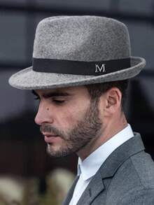 1 件男女通用纯色 M 字母绅士帽，厚实温暖纯羊毛毡复古卷边休闲软呢帽，适合日常外出和购物 - 彩色 - 查看 13