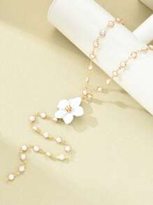 RIINHOO 1pc Floral Y-Shaped Chain Colorful Zirconia Flower Tassel Long Necklace