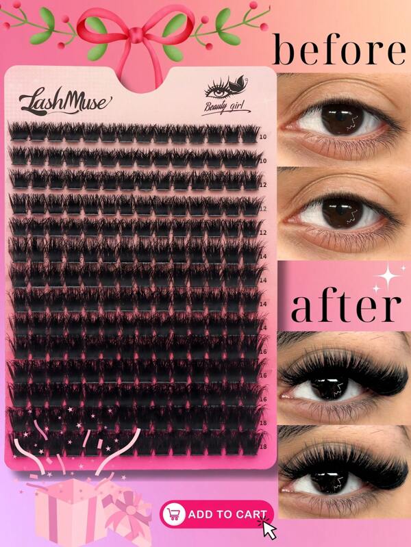 1-Box/2-Box 150P Options – 196PCS & 392PCS Fluffy Volume Curl Lash Clusters, D Curl Bold Cat Eye Look, Reusable Lightweight False Eyelashes For Parties, Festivals & Dramatic Glam Makeup