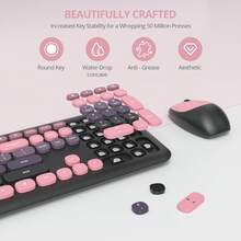 Quiet Wireless Keyboard And Mouse, Retro Typewriter-Style Full-Size Colorful Keyboard And Mouse Combo, Slim Design, Low-Noise Typing For Windows PC Laptop - 玫紅色 - 查看 3