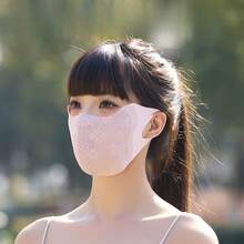 Five Summer Sunscreen Masks, Women's High-Value Eye Protection Thin Breathable Masks, Unique Patchwork Mesh Outdoor UV Protection Masks, Unisex, Perfect For Women's Outdoor Outfits - 蕾絲防曬口罩(淺灰) - 查看 9