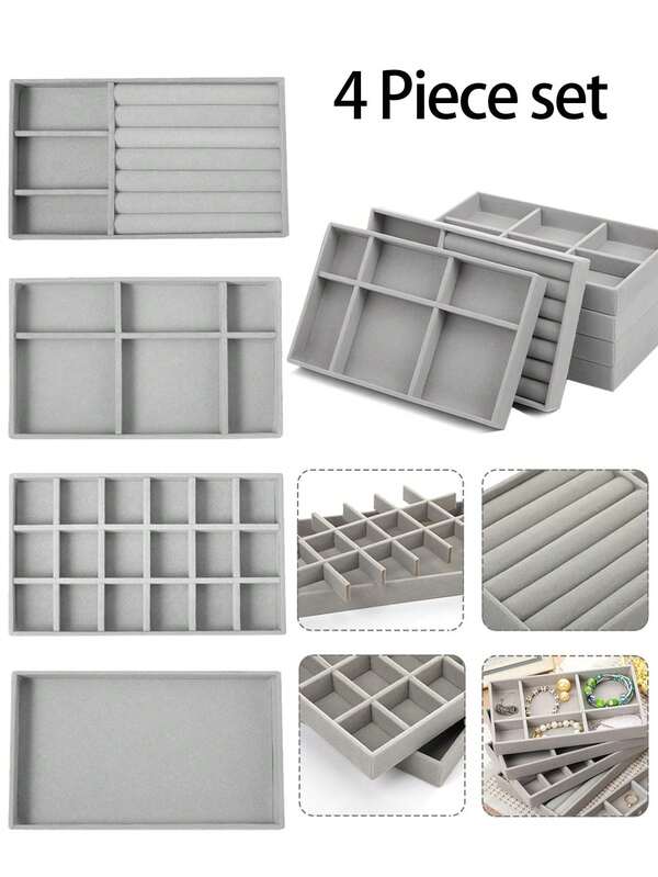 4/1pc Velvet Jewelry Box, Jewelry Display Tray, Multi-Grid Jewelry Tray, Jewelry Storage Box, Jewelry Storage Tray, Jewelry Box, Vanity Tray, Jewelry Dish, Cosmetic Storage Tray, Multi-Grid Necklace Storage Tray, Simple White Compartment Jewelry Display Rack, Suitable For Various Accessories: Necklaces, Rings, Earrings, Earrings, Necklaces, Bracelets, Bracelets, Hair Ties, Headbands, Hair Clips, Waist Chains, Leg Chains, Valentine's Day Gift, Home Storage