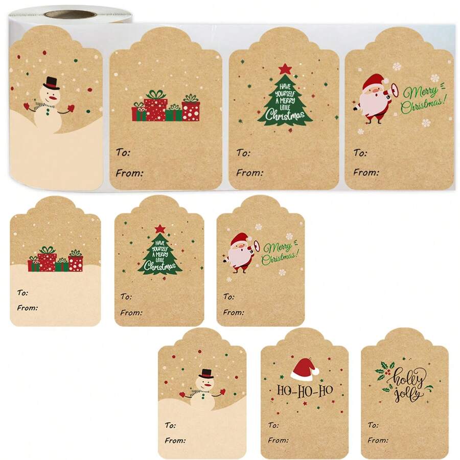 300/600pcs Festive Kraft Paper Christmas Gift Tag Stickers - Handwritten Name Labels With Merry Christmas & Holiday Greetings, 2x1.96" - Perfect For DIY Projects, Scrapbooking & Presents, Christmas Stickers, Best For Christmas