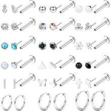Milacolato 20G Threadless Flat Back Earrings For Women Men - Hypoallergenic Surgical Steel Push In Nose Stud Rings Labret Cartilage Lip Rings Medusa Nostril Conch Tragus Piercing Jewelry 18 Pairs - 彩色 - 查看 13