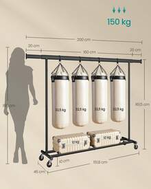 SONGMICS Portant à Vêtements avec Roulettes, Tringle Extensible pour Charge Lourde, Porte-manteau, Capacité de Charge 150 kg, 45 x (160-200) x 161,5 cm, Montage Facile, Argent/Noir - 45 x (160-200) x 161,5 cm (P x L x H) - Voir 10