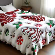 Weihnachts-Cartoon-Weihnachtsbaum bedruckte Decke - Weicher Flanell Cartoon-Muster, geeignet für Strand, Sofa, Bett, Auto
