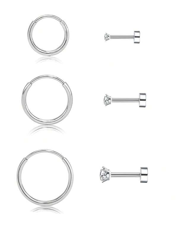 6 Pairs Women's Hypoallergenic Cubic Zirconia 316L Stainless Steel Stud Earrings Set, Suitable For Daily Wear, Parties, Holidays