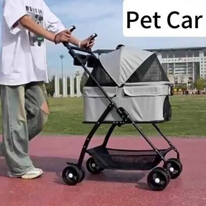 Cărucior pliabil pentru animale de companie cu coș detașabil, pentru pisici și câini mici de până la 20 kg - cadru metalic și copertină Oxford, mâner rotativ la 360° și roți - ideal pentru plimbări, cumpărături, călătorii - cadoul perfect pentru iubitorii de animale de companie