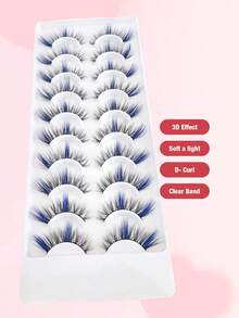 10 Pares de Cílios Postiços Azuis de Falso Vison Macio em Formato de Olho de Gato, Alongam o Comprimento dos Cílios e Alargam os Olhos, Adequados para Festivais, Férias, Encontros e Outras Ocasiões, Cílios em Tiras, Cílios, Cílios Postiços, Cílios Falsos