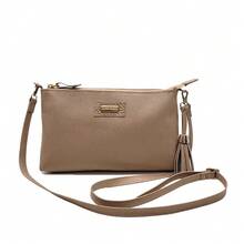 Women's Leather Crossbody Bag With Adjustable Strap, Pompom, Internal Pocket, Ready For Delivery + Free Gift - 淺粉色 - 查看 2