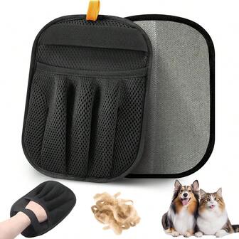 5-Finger Electrostatic Pet Hair Removal Gloves, Reusable Hair Remover Tool For Cats & Dogs, Clothing, Couch, Carpet, Car Seat - Black Mesh Double-Sided Brush & Sticky Surface, Ergonomic Design For Home Cleaning