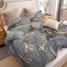 3pcs Soft Golden Marble Print Duvet Cover Set - Stylish And Comfortable Bedding For Bedroom And Dorm Room (Includes 1 Duvet Cover And 2 Pillowcase) - Multicolor - View 5