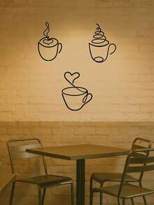 CIF BUY 奢华黑色金属咖啡杯壁饰（1件/3件套）——现代图形雕塑，适合咖啡爱好者的家居。提升任何客厅或餐厅的格调，适用于现代家居装饰、家居装饰、房间装饰。 - 彩色 - 查看 6