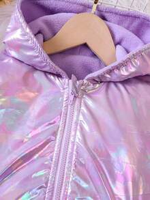少女秋冬季炫彩保暖连帽拉链外套，女童时尚休闲外套 - 紫色 - 查看 4
