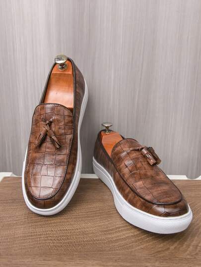 Herren Quaste Loafer Flache Lässig Sneaker, Herren Modeschuhe, karierter Retro-Stil Anzugschuhe