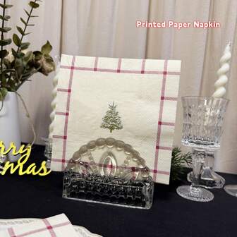 20/40张圣诞树图案一次性纸巾，三层加厚，红色格子图案，圣诞派对装饰餐巾纸，圣诞派对餐桌装饰，圣诞派对用品