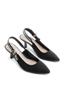 Women's Slingback Kitten Heel Pumps Pointed Toe Bow Elegant Sexy Wedding Dress Shoes