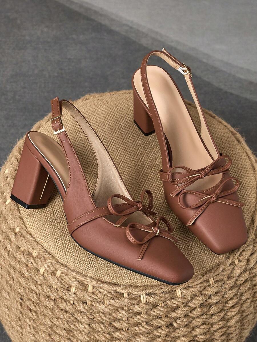 1 Pair Women's Square Toe Backless Buckle High Heel Shoes, Sexy Fashion Model Runway 7CM Chunky Heel Pumps, Suitable For Wedding, Party, Formal Occasions