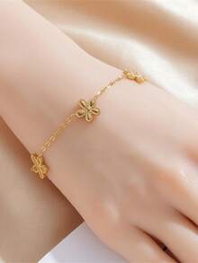 1 chiếc vòng tay nữ thời trang thanh lịch bằng thép không gỉ hình hoa vàng, trang sức đeo tay đơn giản, món quà sinh nhật hoàn hảo cho các cô gái. - Vàng - Xem 4
