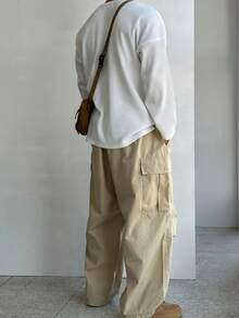 Henry Collar Waffle Knit Long Sleeve Lightweight Breathable Sun Protection T-Shirt For Men, Casual American Style Undershirt, Versatile Choice For All Seasons , Fall