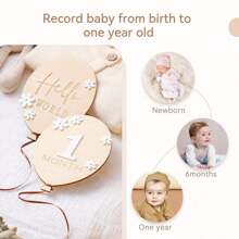 Monthly Baby Milestone Signs, 1-12 Month Wooden Photo Circles, And Gender Neutral Announcement Cards (Flower)