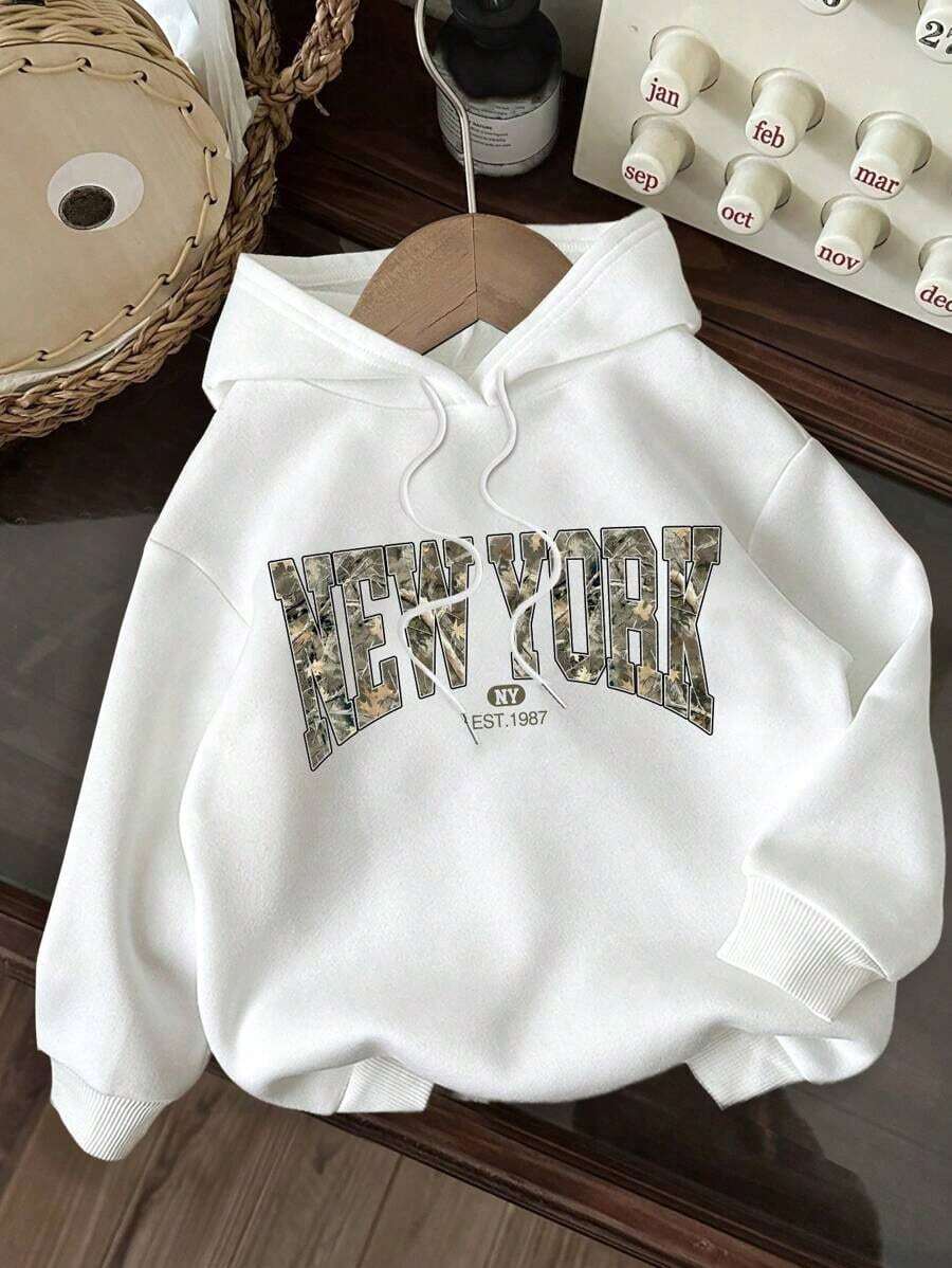 Neutral  New York Camo Tree Branch Casual Oversized Women Thick Hoodie Sweatshirt,Long Sleeve Tops Back To School Fall And Winter Clothing Autumn And Winterholiday Outfits For Women  Ropa De Invierno Mujer - trắng - Xem 1