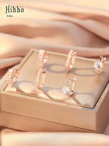Hihho 6 件/套方晶锆石镶嵌圆形耳环，经典锆石耳环耀眼的 U 形耳环，精美女士珠宝派对礼物 - 圈式耳環 - 查看 8
