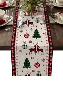 Christmas Snowflake Elk Xmas Tree Table Runner Party Decor Winter Holiday Buffalo Checker Kitchen Dining Table Runner Christmas Decorations