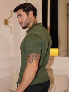 TRICOT DE LUXO Men's Knitted Sweater Shirt, Chic, Lightweight, Textured, High Quality, Autumn And Winter, Valentine's Day - 軍綠色 - 查看 4