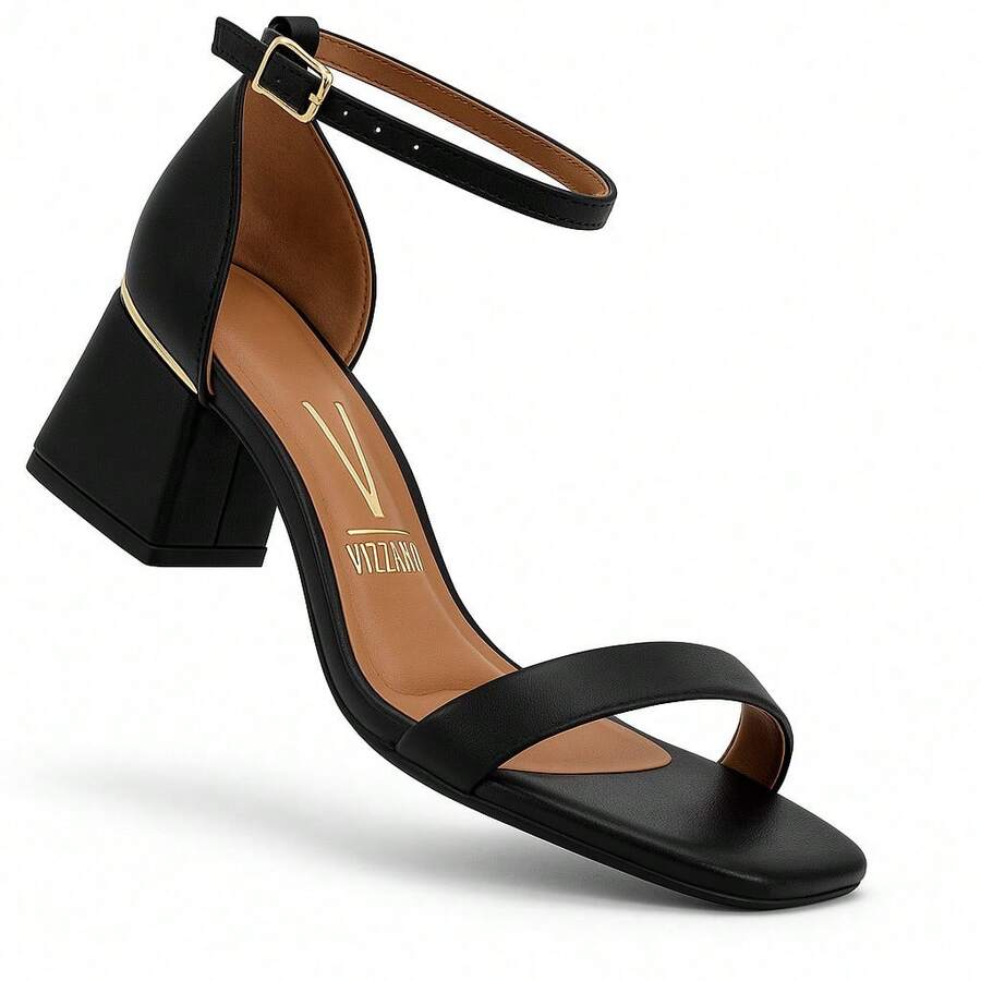 Vizzano Thick Block Heel Sandal With Original Buckle 6428 - màu đen - Xem 1