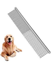 1 Piece Stainless Steel Pet Comb, Cat And Dog Hair Comb, Double-Sided Straight Comb Steel Comb, Suitable For All Types Of Long And Short Hair