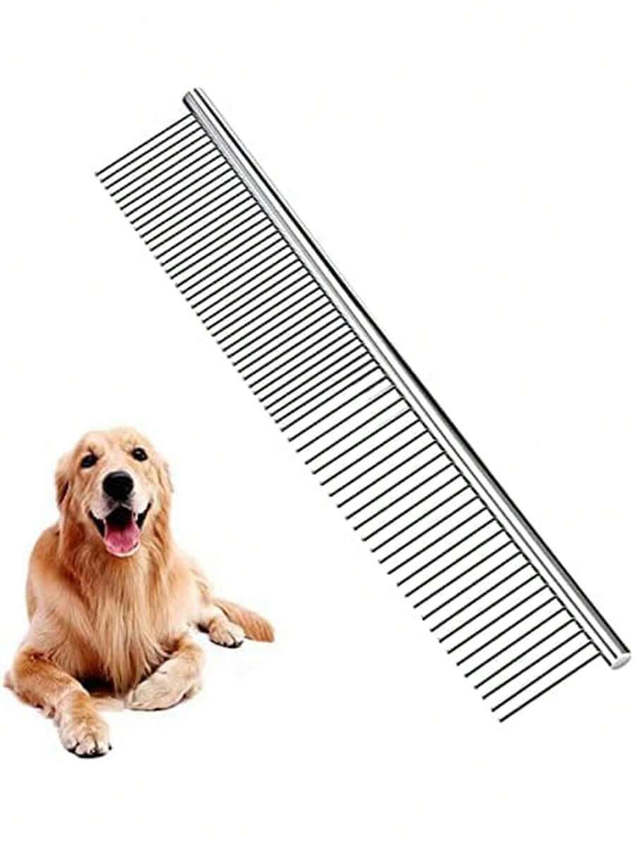 1 Piece Stainless Steel Pet Comb, Cat And Dog Hair Comb, Double-Sided Straight Comb Steel Comb, Suitable For All Types Of Long And Short Hair