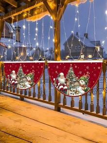 1pc Merry Christmas Fan-Shape Banner, Polyester Santa Claus Snowman Outdoor Banner, 2025 Christmas Decorations For Home Garden Fence, Yard Bunting Flag, Xmas Party Supplies