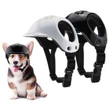 Cascos para mascotas perros con agujeros para las orejas, casco de seguridad ajustable para motocicleta de mascotas, casco de locomotora para mascotas, accesorios elegantes para perros