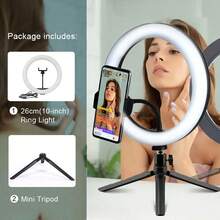 AXNEN 10-calowa lampa pierścieniowa do selfie z opcjonalnym statywem, lampa wypełniająca do fotografii, lampa pierścieniowa LED do nagrywania wideo, transmisja na żywo, odpowiednia do fotografii, nagrywania wideo, transmisji na żywo, spotkań Zoom, ze stojakiem, lampa do selfie