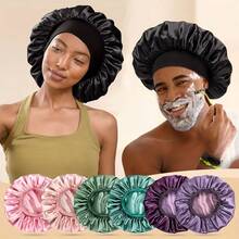 1 Double-Sided Silky Satin Hair Cap With Wide Brim, Double-Wearing Cap, Super Large Size (Black) Suitable For Sleeping To Protect Hair - 黑色 - 查看 3