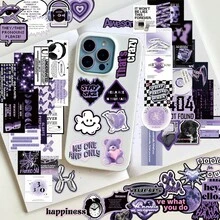 60 件欧洲时尚贴纸卡通紫色 Y2k 贴纸趣味美学贴纸套装涂鸦贴纸市中心美学防水乙烯基贴纸散装适用于水瓶滑板行李箱笔记本电脑保险杠主题派对用品 - 彩色 - 查看 3